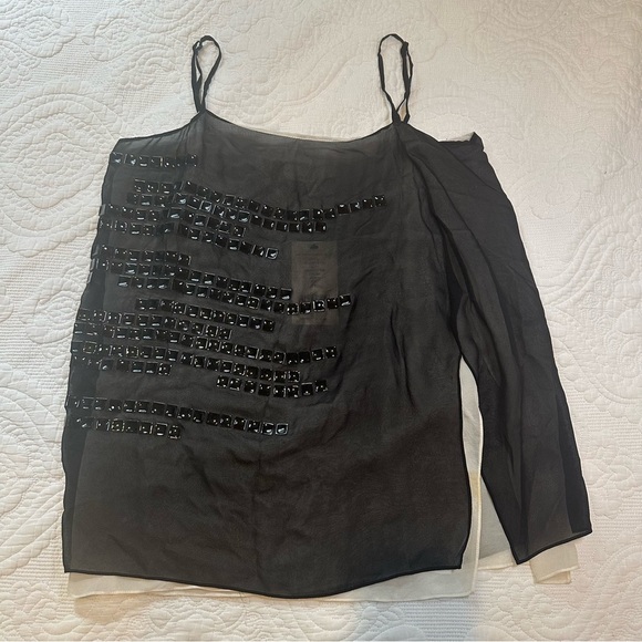 Robert Rodriguez Split Hem Layered Sheer Cami. Black and White. Size: 6. - Picture 2 of 7